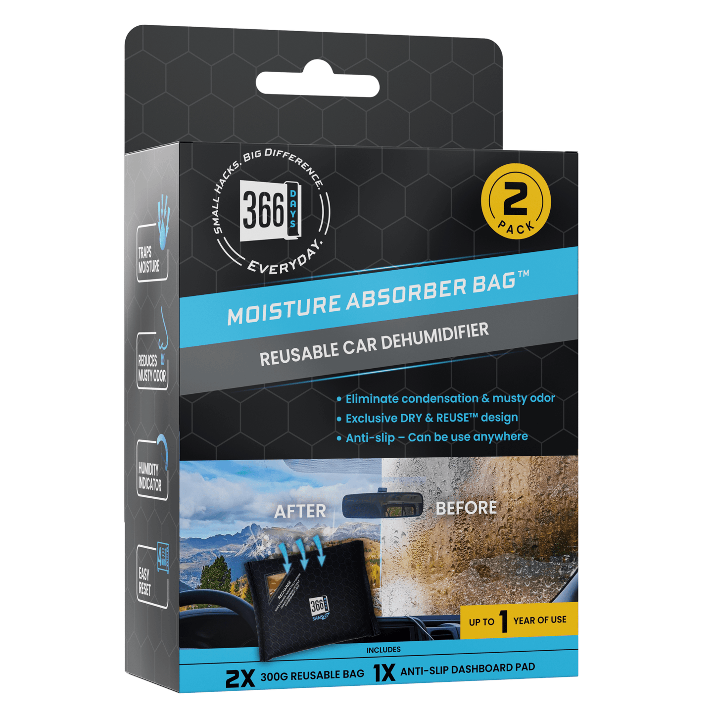 Reusable Moisture Absorbing Bag – Car Dehumidifier - 366 Days